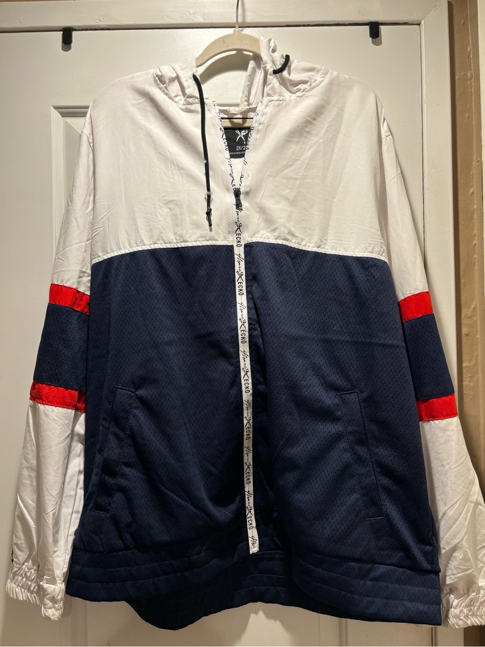 Marc Ecko White, Navy & Red Hooded Shirt Jacket